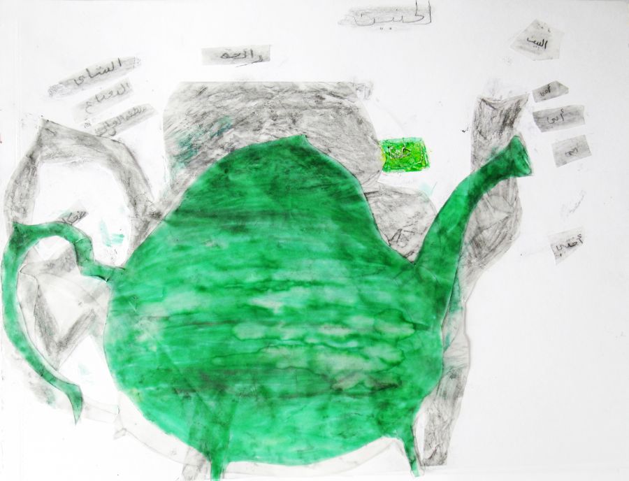 Collage drawing of a teapot